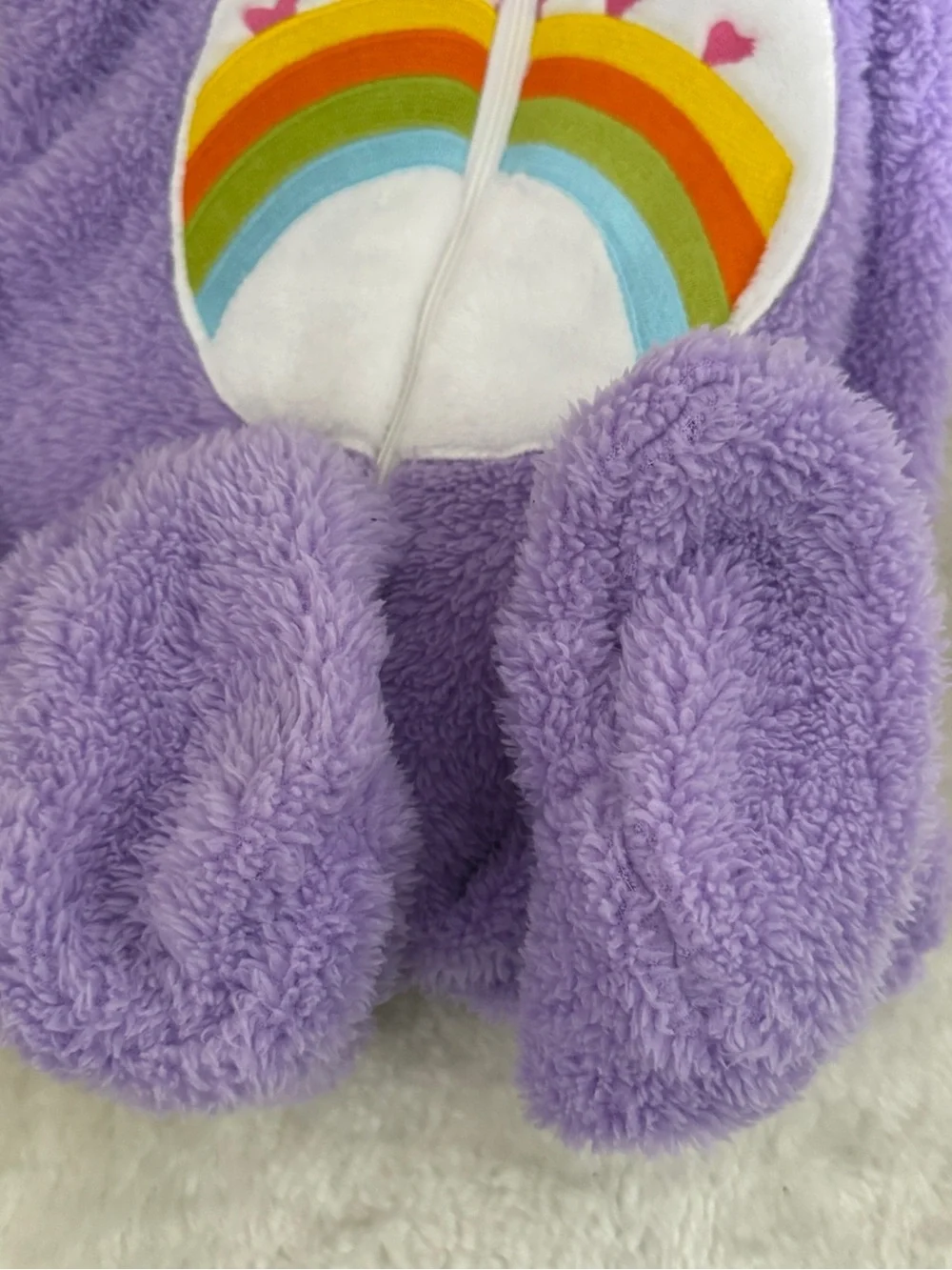 Purple Plush Bear Footed One-Piece with Rainbow Appliqué - Kids Fuzzy